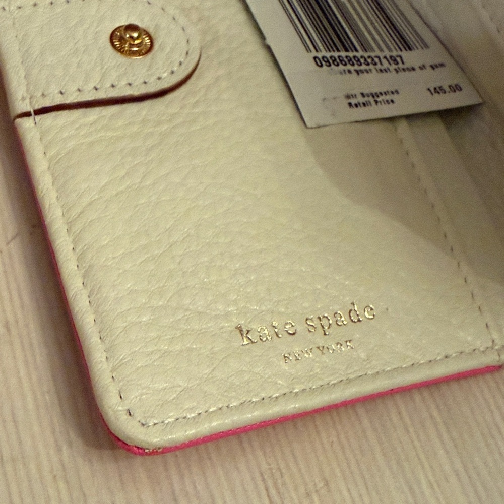 Kate Spade New York Bright Neon Pink Compact Saffiano Jules Wallet Zipper NWT - Picture 5 of 13